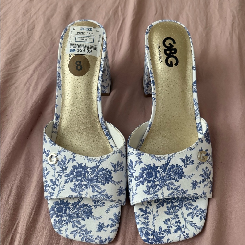 GBG Los Angeles Blue and White Heels